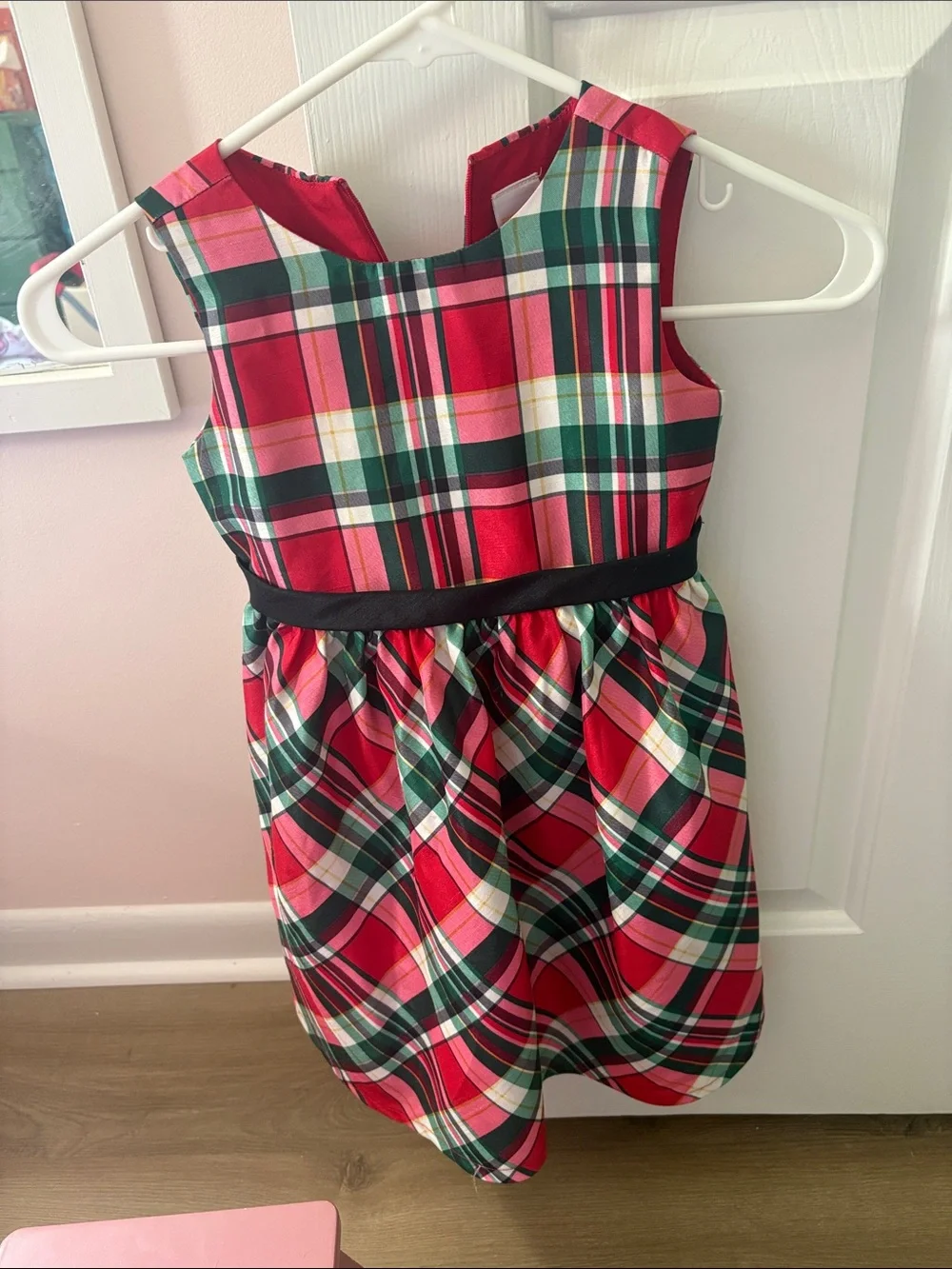 Gymboree Red Green Plaid Holiday Dress with Black Waistband